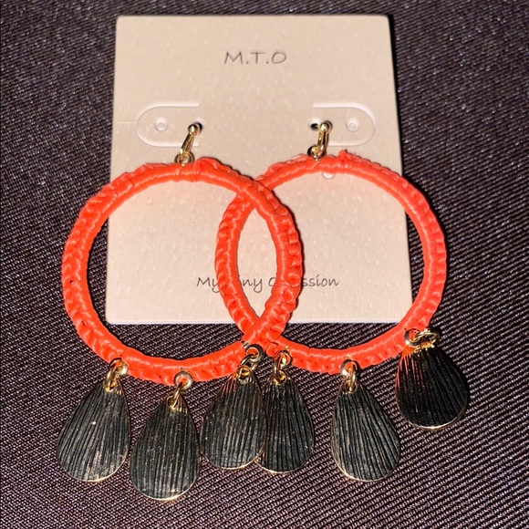 Orange and Gold Hoop Earrings - Picture 1 of 1